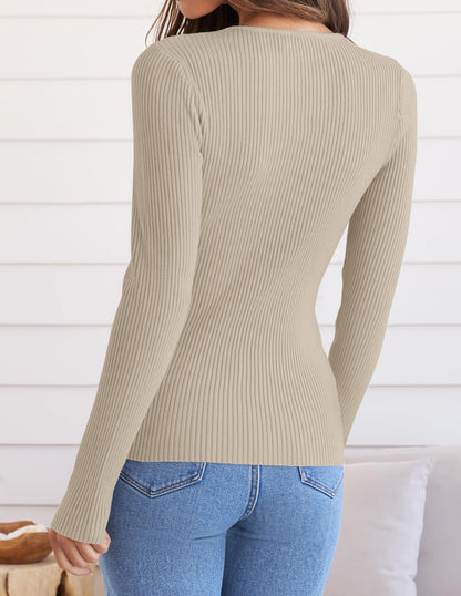 ZESICA women's ribbed knit long sleeve shirt in slim fit style
