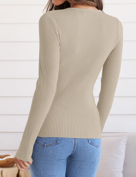 ZESICA women's ribbed knit long sleeve shirt in slim fit style