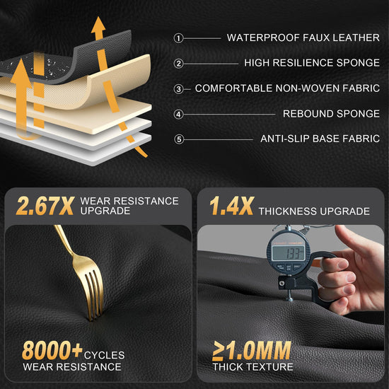 AOMSAZTO vehicle seat covers - Faux leather waterproof full set for Ford F150 F250 F350 F450 2009-2026 in black and grey