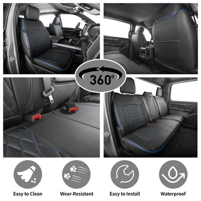 EKR vehicle seat cover — custom fit waterproof black faux leather for RAM 1500 Quad Cab 2019-2024