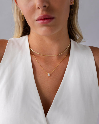 PAVOI choker necklace set with twisted Singapore chain and pear-cut stone pendant