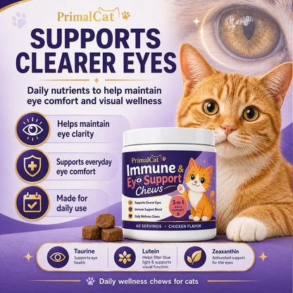 PrimalCat Immune & Eye Support, Chicken Flavor Upgraded Primal Cat Immune Chews, Cat Food, Supports Healthy Eyes and Immune Function 60 Chews (1 Pcs)
