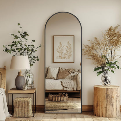 Antok arched floor mirror — aluminum frame, free standing or wall mount