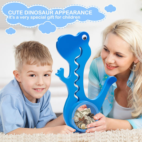 AORCMITN wooden dinosaur piggy bank — clear big belly design for kids