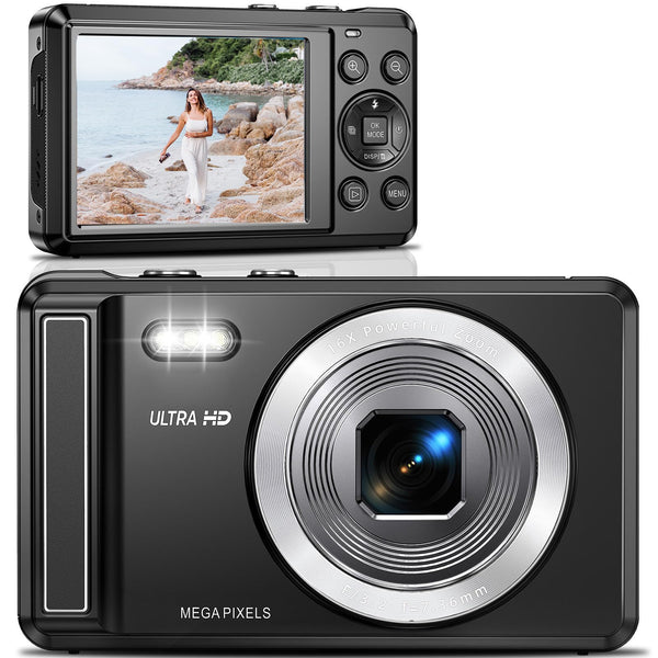 Digital Camera for Photography, Vlogging Camera for YouTube, UHD Autofocus Video Camera with Screen, Digital Zoom, Portable Compact Camera with SD Card for Teens Beginners