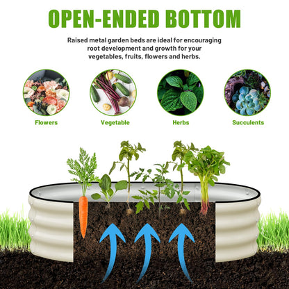 Oval Galvanized Raised Garden Bed — Set of 2, 4×2×1 ft, White