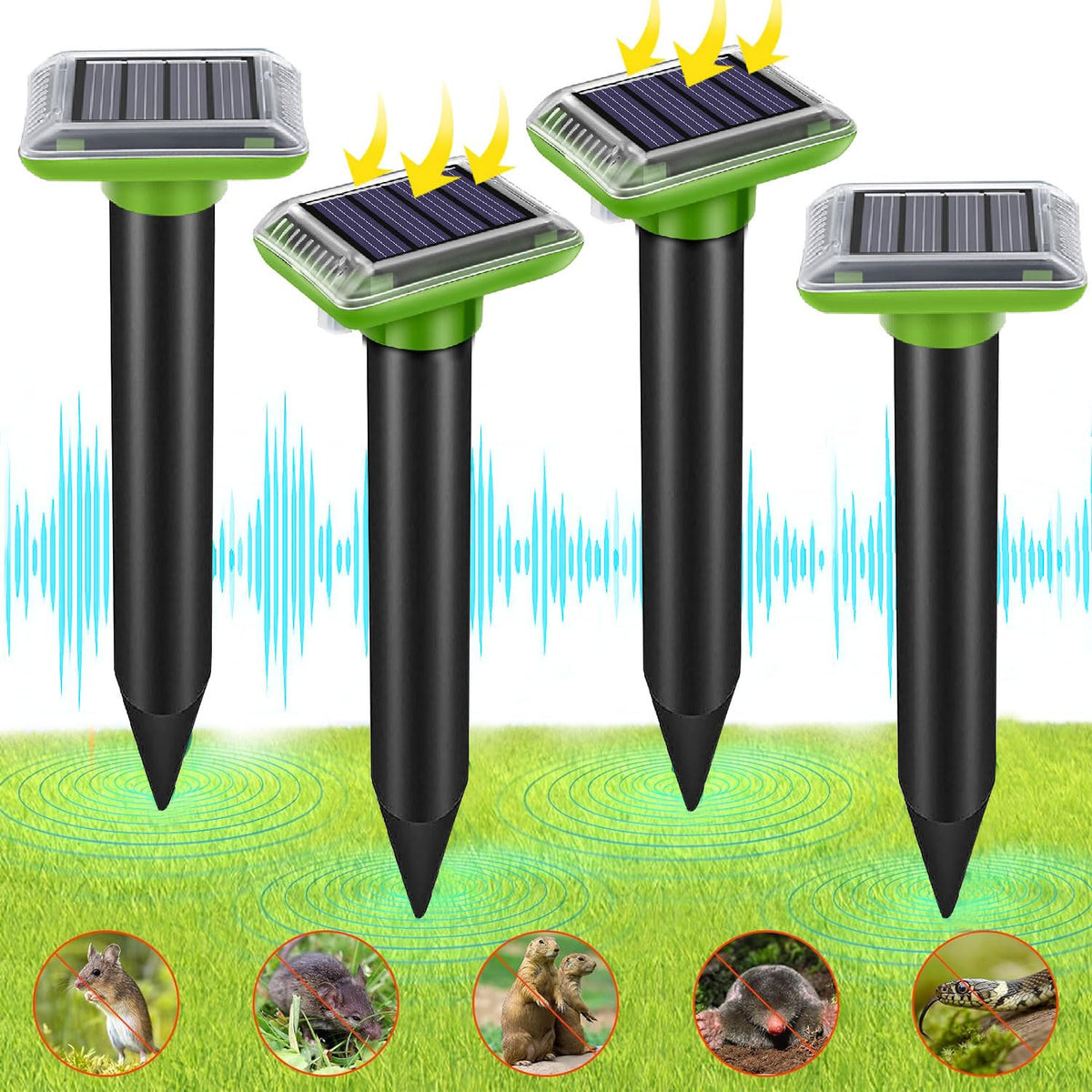 4 repellente per topi con conversione intelligente della frequenza ad ultrasuoni, repellente per roditori ad ultrasuoni, adatto per topi, donnola gialla, raccoon, roditori
