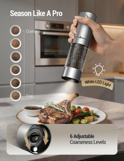 Seasoning mill — Rechargeable electric grinder with adjustable coarseness and LED