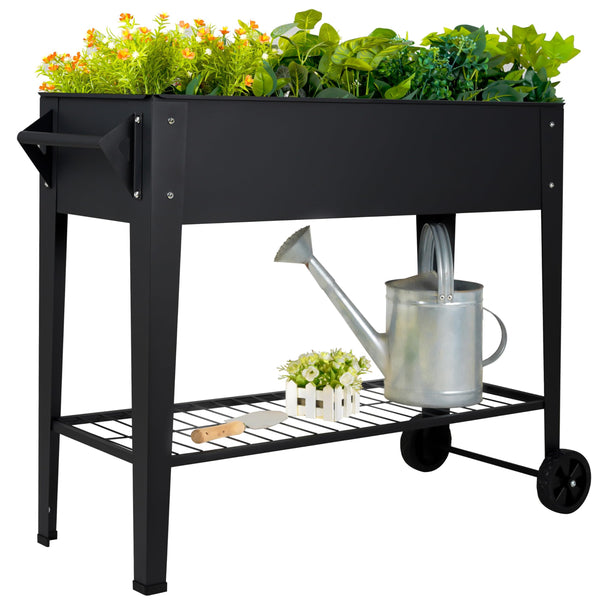 32" Raised Garden Bed with Wheels & Storage Shelf — 400 lbs Capacity