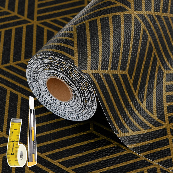 Furniture liner — Non-slip gold geometric design, easy to clean for cabinets and drawers
