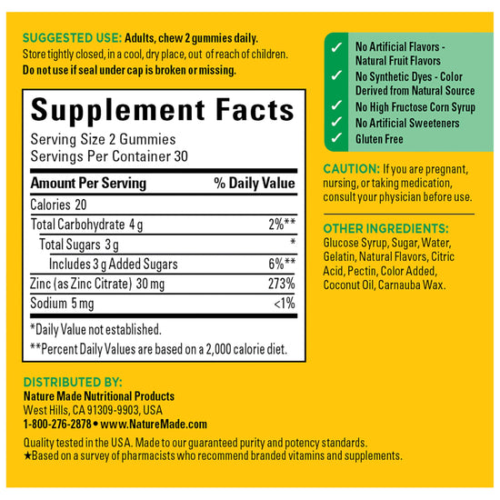 Nature Made zinc 30 mg - mineral supplement with immune support benefitsNature Made zinc 30 mg - mineral supplement with immune support benefits.