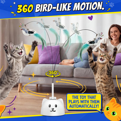 CATPICK interactive cat toy — automatic flying bird feather with suction base and motion activation