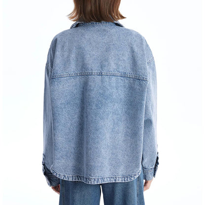 Hixiaohe coat - oversized denim jacket with pockets for women