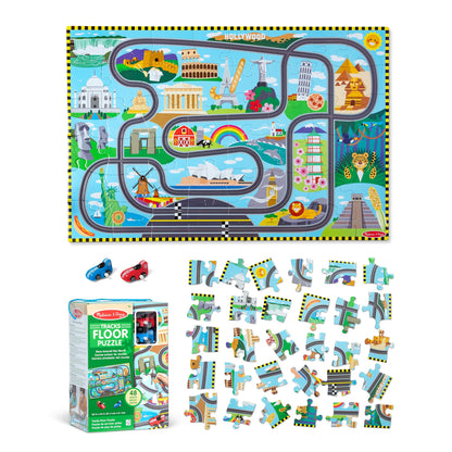 Melissa & Doug puzzles — Race around the world tracks with wind-up vehicles