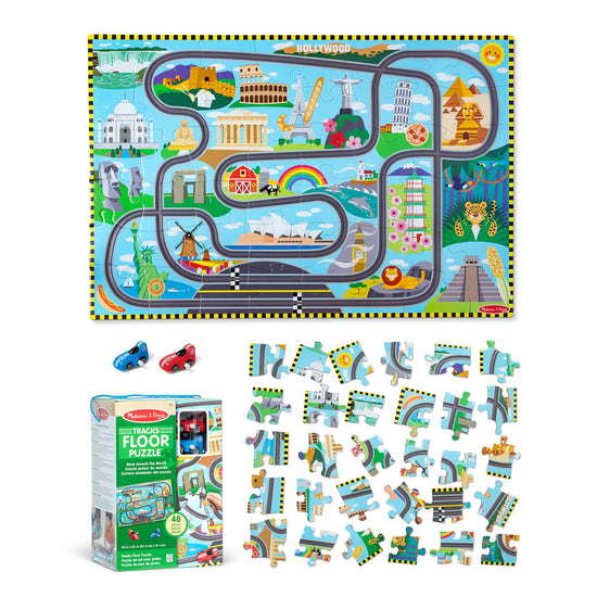 Melissa & Doug puzzles — Race around the world tracks with wind-up vehicles