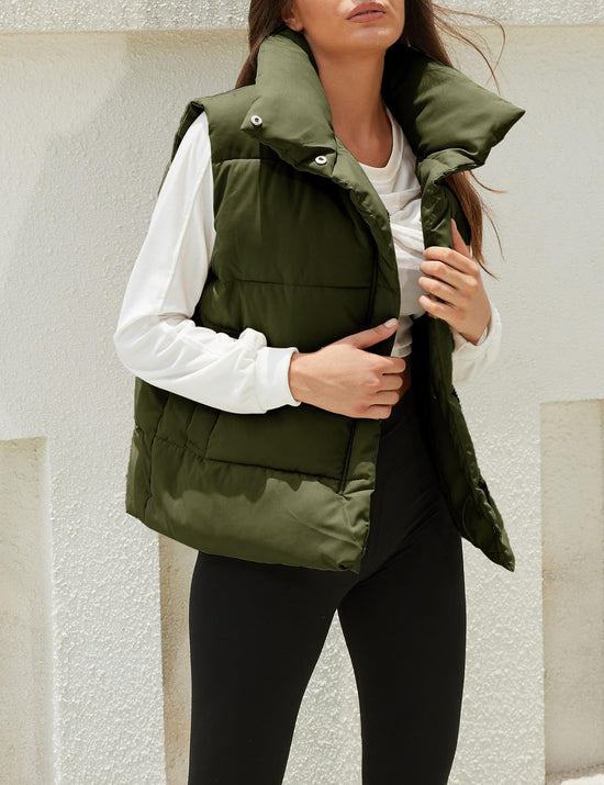 Himosyber puffer vest — lightweight sleeveless winter coat with stand collar