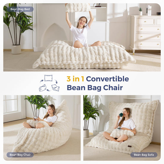 MAXYOYO bean bag chair with pillow - 3 in 1 convertible design for adults