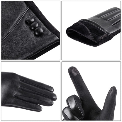 APPAREL_GLOVES — Alqqas women's winter leather touch screen gloves with wool lining