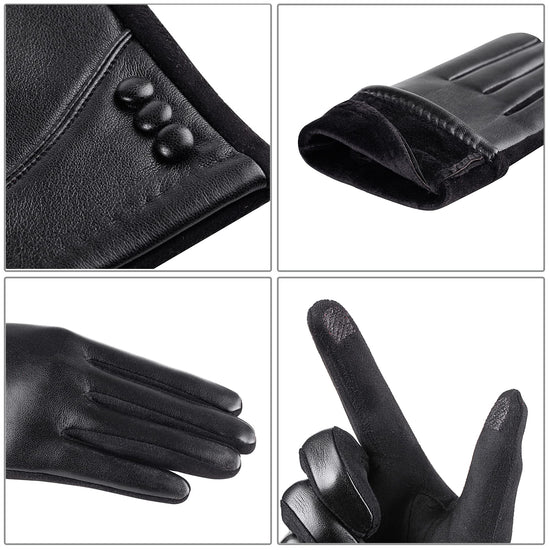 APPAREL_GLOVES — Alqqas women's winter leather touch screen gloves with wool lining
