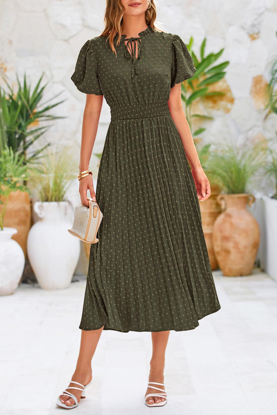 PrettyGarden dress — Summer midi with puff short sleeves and V neck design
