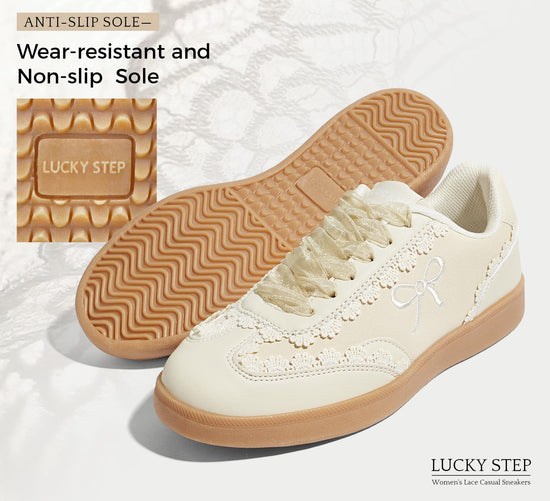 Sneakers — Lace detail with organza ribbon lace-up design and gum sole