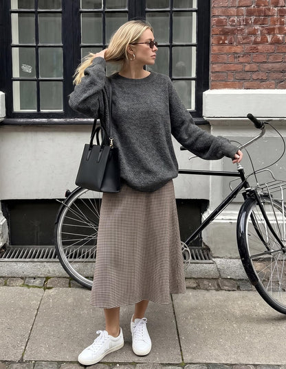 MEROKEETY sweater — Oversized pullover with crew neck and long sleeves in heathered knit
