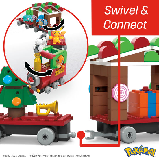 Toy building block set — Pokemon holiday train with 373 pieces and 4 characters