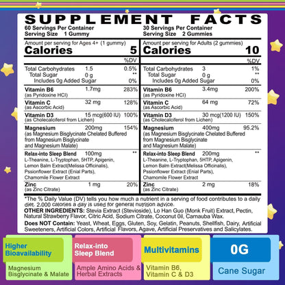 Magnesium glycinate gummies — sugar free with B6D3 and L-theanine for relaxation