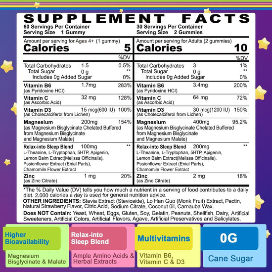 Magnesium glycinate gummies — sugar free with B6D3 and L-theanine for relaxation