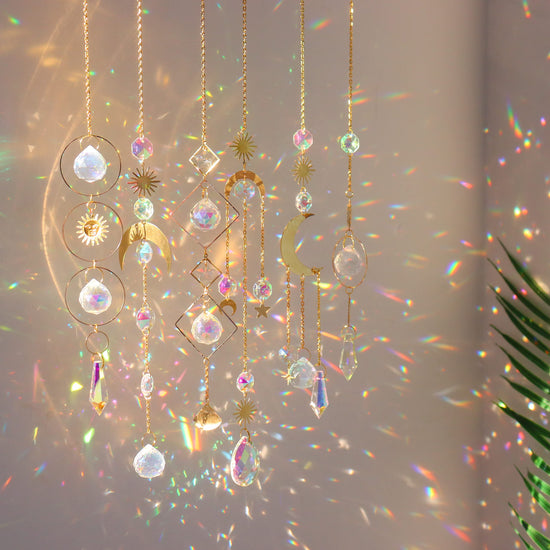 Hanging ornament — Crystal prism sun catcher with chain pendant for window