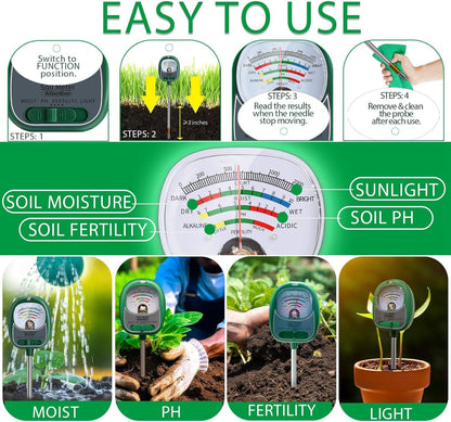 AiGerdinn soil moisture meter - 4-in-1 soil tester for plants and garden use.