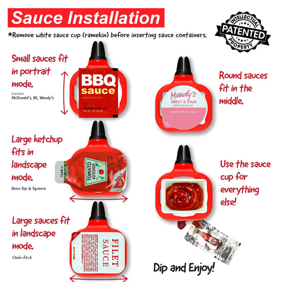 Saucemoto dip clip — in-car sauce holder for ketchup and dipping sauces