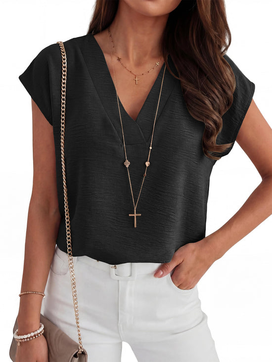 Shirt — Cap sleeve v neck design for business or casual wear