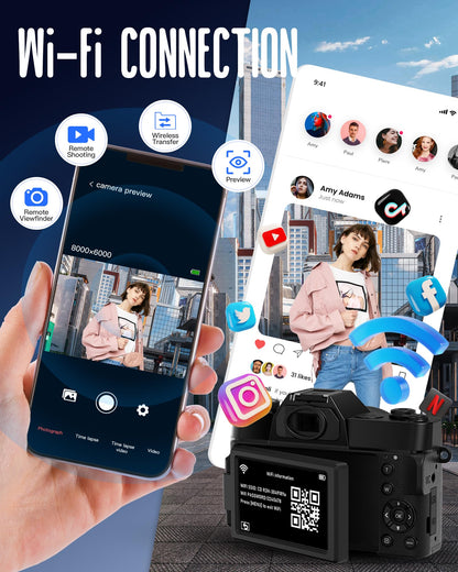 Yatao 6K WiFi Flip Screen Digital Camera, Mic & Fill Light for Photography