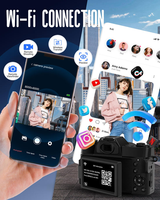 Yatao 6K WiFi Flip Screen Digital Camera, Mic & Fill Light for Photography