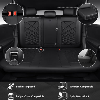 CAR PASS Luxury Nappa Leather Seat Covers Full Set, Water Resistant Faux Leather Seat Covers with Lumbar Support, Comfortable Automotive Seat Covers Universal Fit for SUV Sedan Van Truck, Solid Black