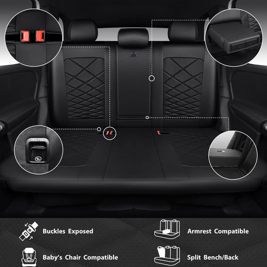 CAR PASS Luxury Nappa Leather Seat Covers Full Set, Water Resistant Faux Leather Seat Covers with Lumbar Support, Comfortable Automotive Seat Covers Universal Fit for SUV Sedan Van Truck, Solid Black