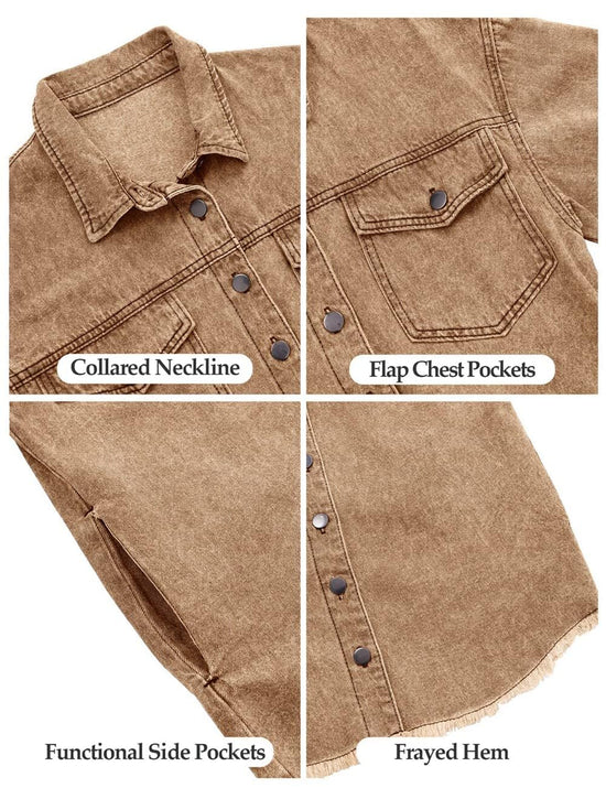 Vetinee women's oversized shacket with frayed hem and pockets