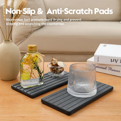 Razborci 2PCS Diatomite Water Absorbing Stone Drying Tray Mat for Bathroom & Kitchen Counter, Instant Dry Drink Bar Coaster, Vanity Sink Caddy Organizer, Dish Soap Sponge Holder, Dark Gray, 8"x3.8"