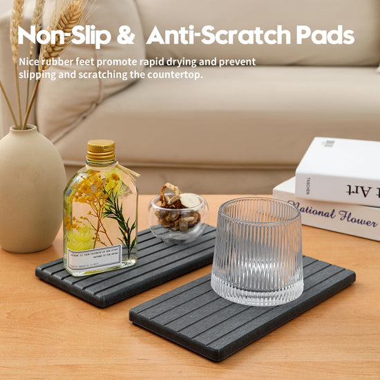 Razborci 2PCS Diatomite Water Absorbing Stone Drying Tray Mat for Bathroom & Kitchen Counter, Instant Dry Drink Bar Coaster, Vanity Sink Caddy Organizer, Dish Soap Sponge Holder, Dark Gray, 8"x3.8"