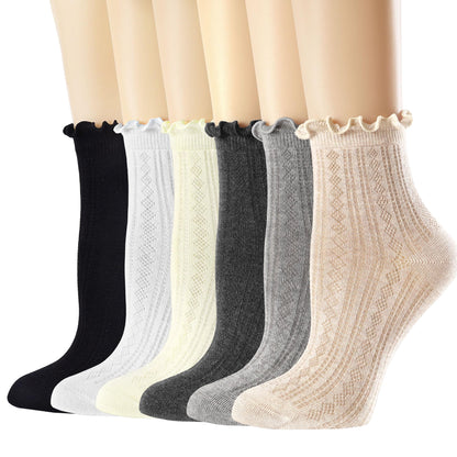 Mcool Mary crew socks — ruffle cotton ankle socks, 6 pack