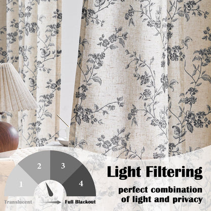 Lazzzy floral linen curtains — vintage farmhouse style with light filtering design