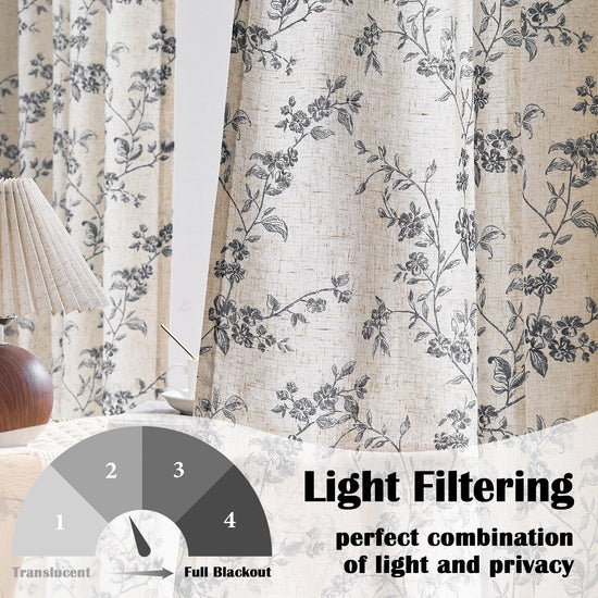 Lazzzy floral linen curtains — vintage farmhouse style with light filtering design