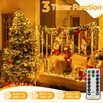 Ollny string lights — 400 LED waterproof plug-in with 8 modes memory
