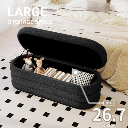 Busaurus storage ottoman — upholstered fabric for bedroom or living room use