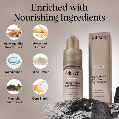 Kitsch dry shampoo — volumizing rice protein formula for dark hair, travel size pump