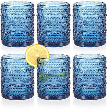 KMIGRUAN drinking cups — embossed vintage design with straws, set of 6, 15oz
