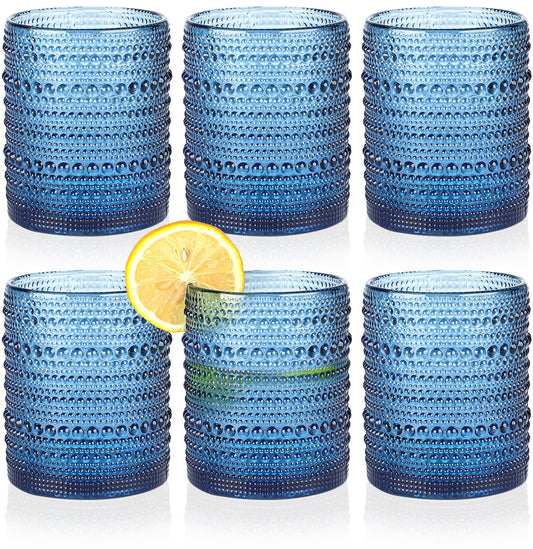 KMIGRUAN drinking cups — embossed vintage design with straws, set of 6, 15oz