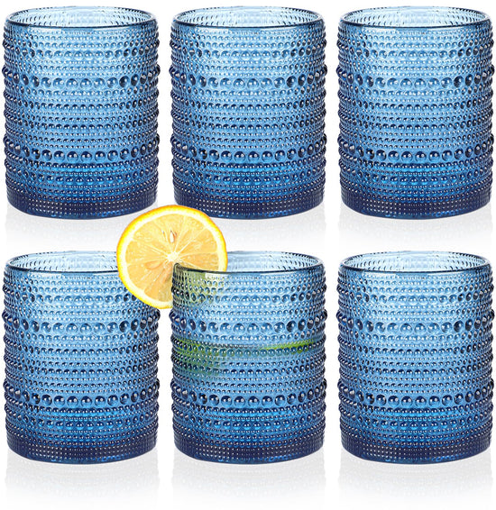 KMIGRUAN drinking cups — embossed vintage design with straws, set of 6, 15oz