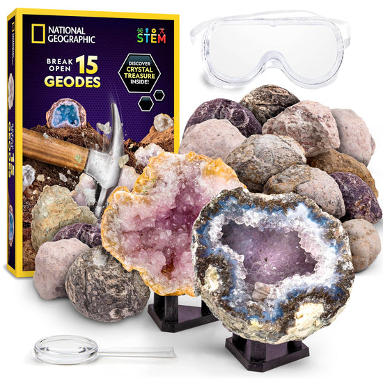 National Geographic science fundamentals kit — break open geodes with crystals and display stands
